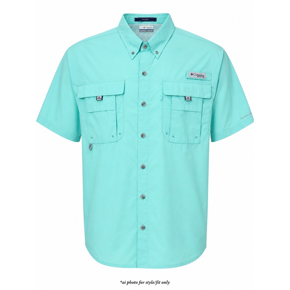 Columbia PFG Bahama Fishing Shirt Men's XLT Aqua UPF 50 Vented Short Sleeve